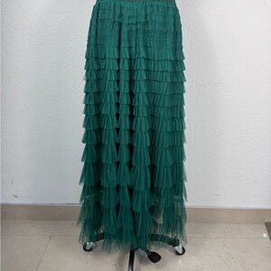 Vintage Green Tiered Maxi Skirt